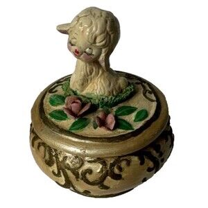 Enesco Smiling Dog Trinket Jewelry Box Flowers 3.5" Taiwan Republic of China